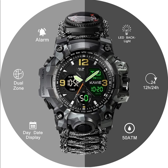 - 23-in-1 Survival GREY Military Digital Watch, Mens Tactical Multi-Functional - Picture 3 of 5